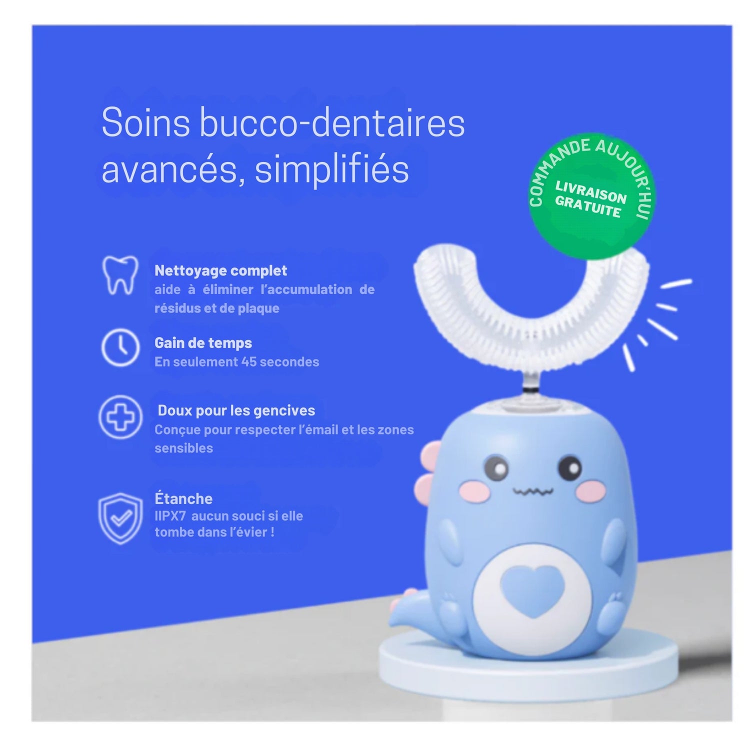 Brosse à dents ultrasonique SOIELYSSE™ en forme de U à 360°
